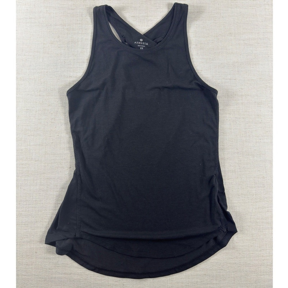 Athleta Womens Black Cross Back Ruched Activewear Tank Top XS RN 54023